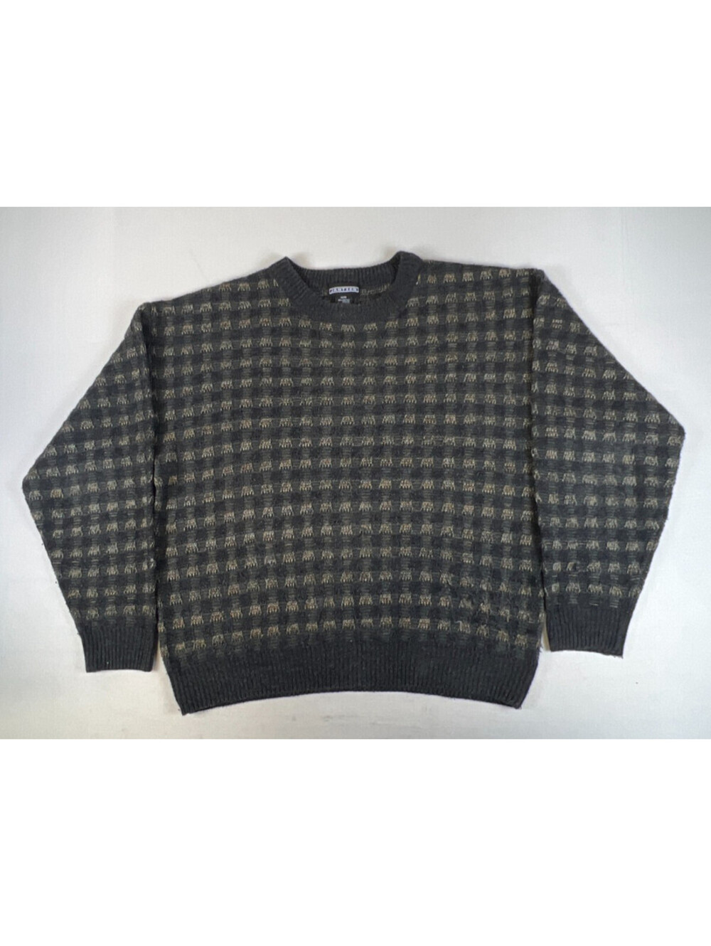 Vintage Jantzen Men's M Gray Checkered Knit Crewneck Long Sleeve Sweater